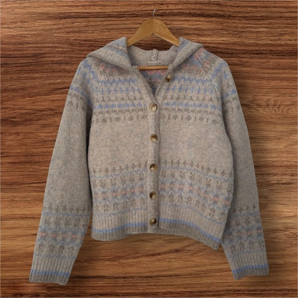 Christy Dawn Sweaters - Elegant Gray Patterned Hooded Cardigan cottagecore